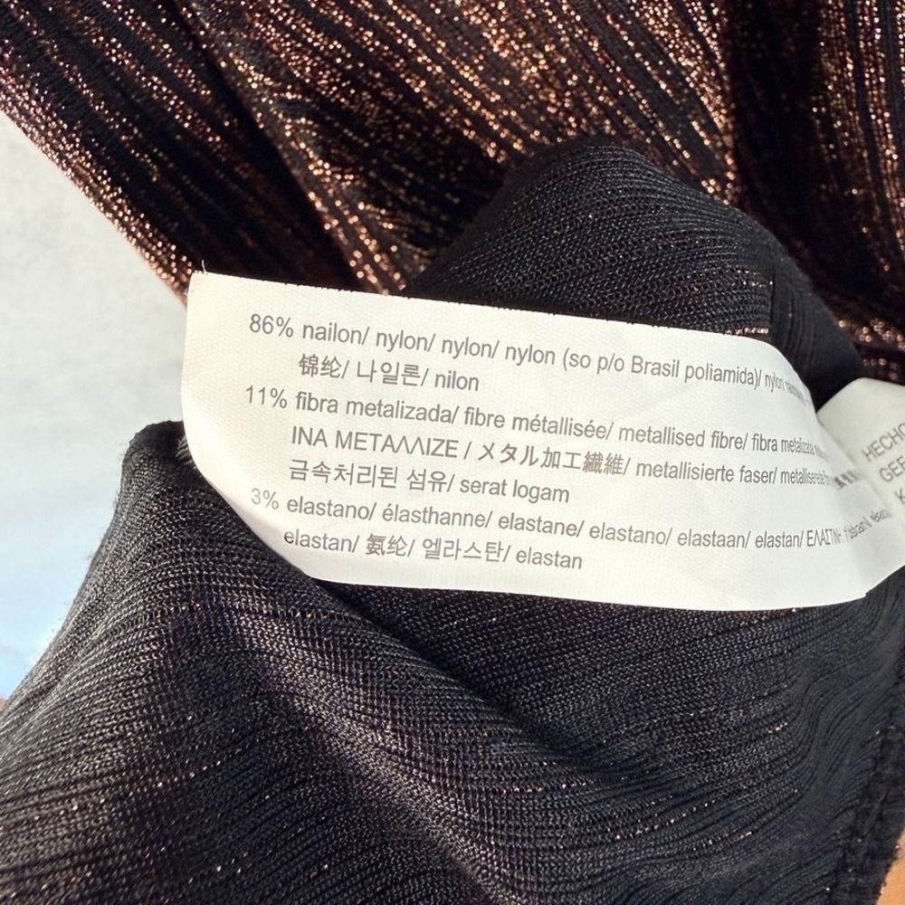 Zara Bronze Metallic Striped Kimono Wrap Dress V-Neck High-Low Small S - Picture 9 of 9